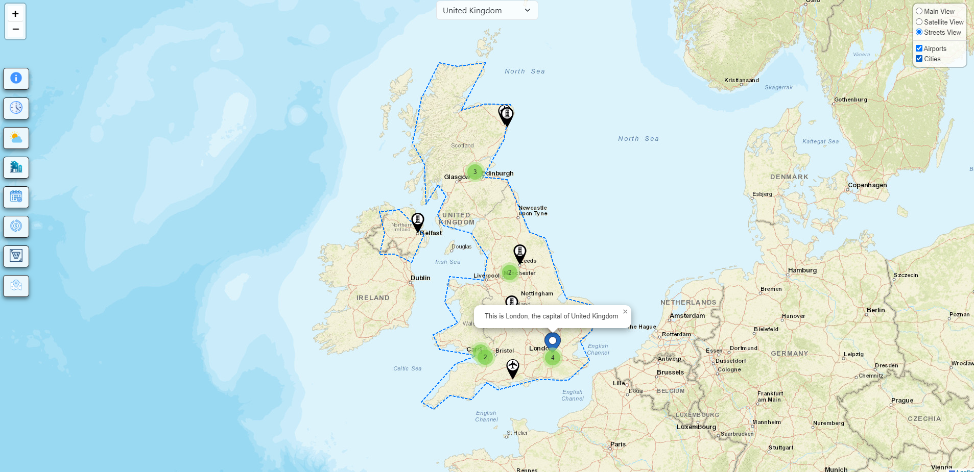 Gazzetter Website Application Screenshot Airports and Cities View