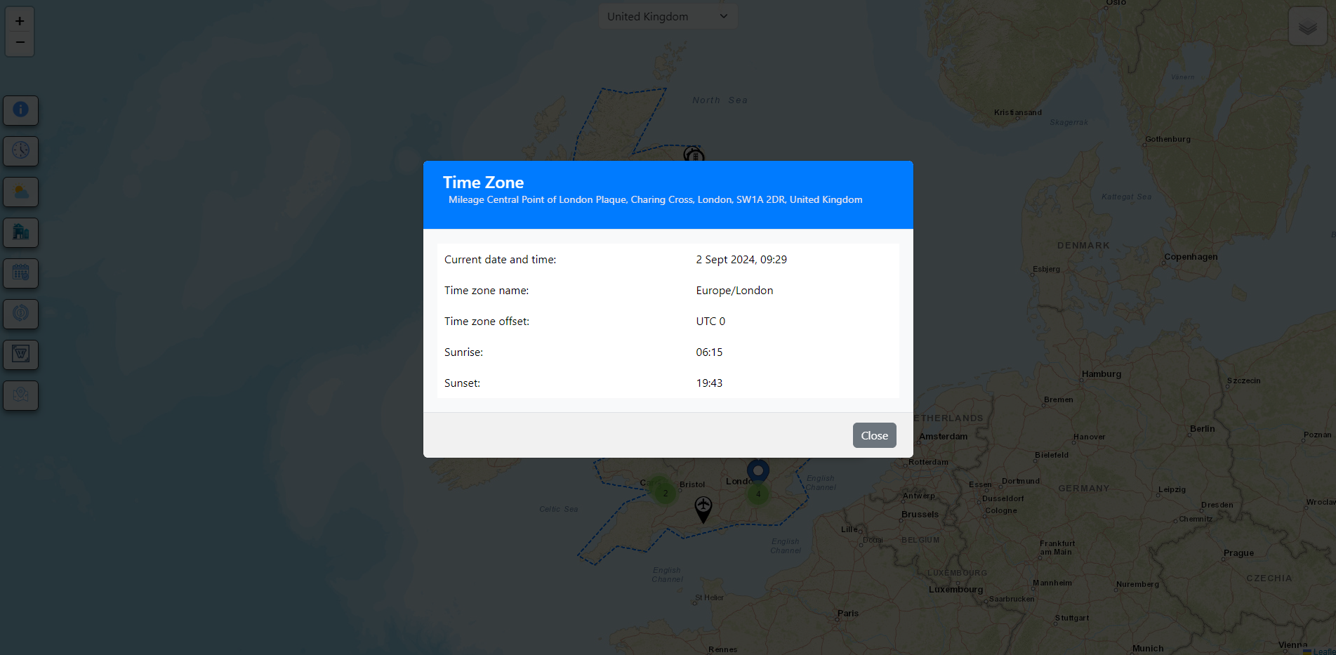 Gazetteer Website Application Screenshot Clock/Time Zone Information 