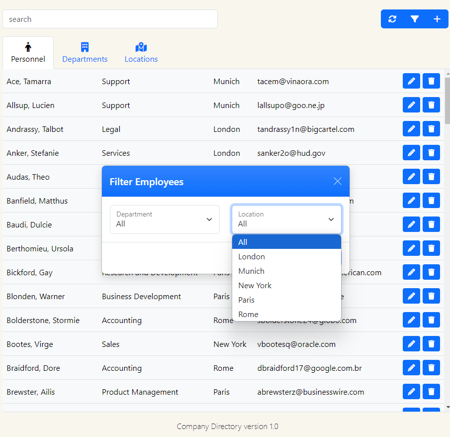 Company Directory Website Database Application Fiter 2 Screenshot